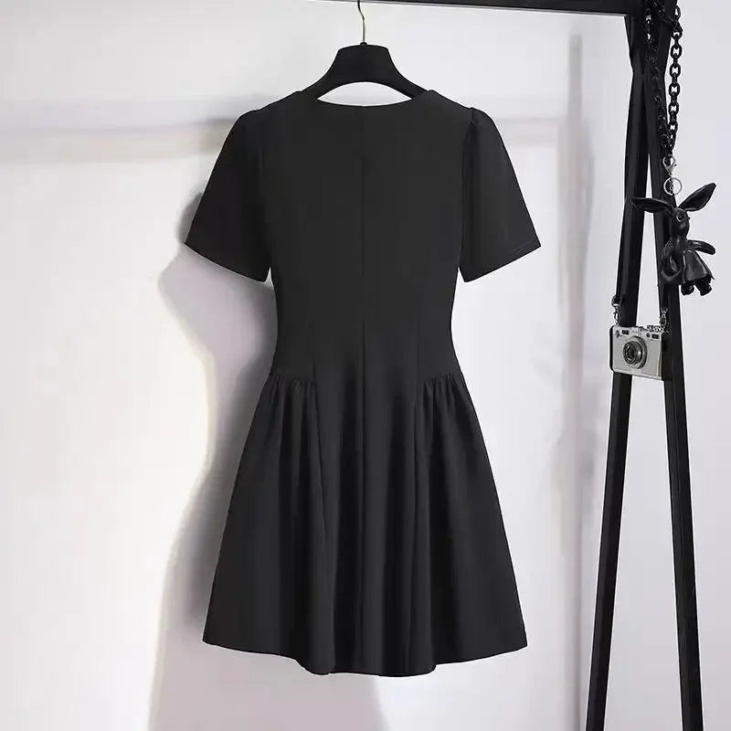Korean style dress women's summer dress new plus size slim fashion temperament elegant casual Hepburn style little black dress.