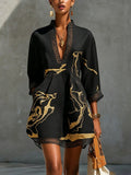 Elegant Mini Dress for Women Fashion Lace Trim V Neck Abstract Print 3/4 Sleeve Pocket Dress Casual Commuting Vacation Dresses