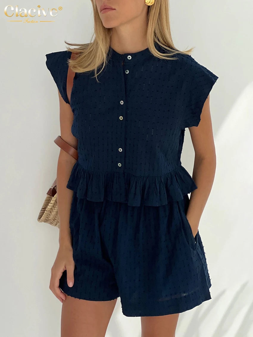 Clacive Casual Sleeveless Tank Top Set Woman 2 Pieces Summer White High Waist Hot Shorts Set Elegant Vacation Suits With Shorts