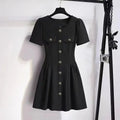 Korean style dress women's summer dress new plus size slim fashion temperament elegant casual Hepburn style little black dress.