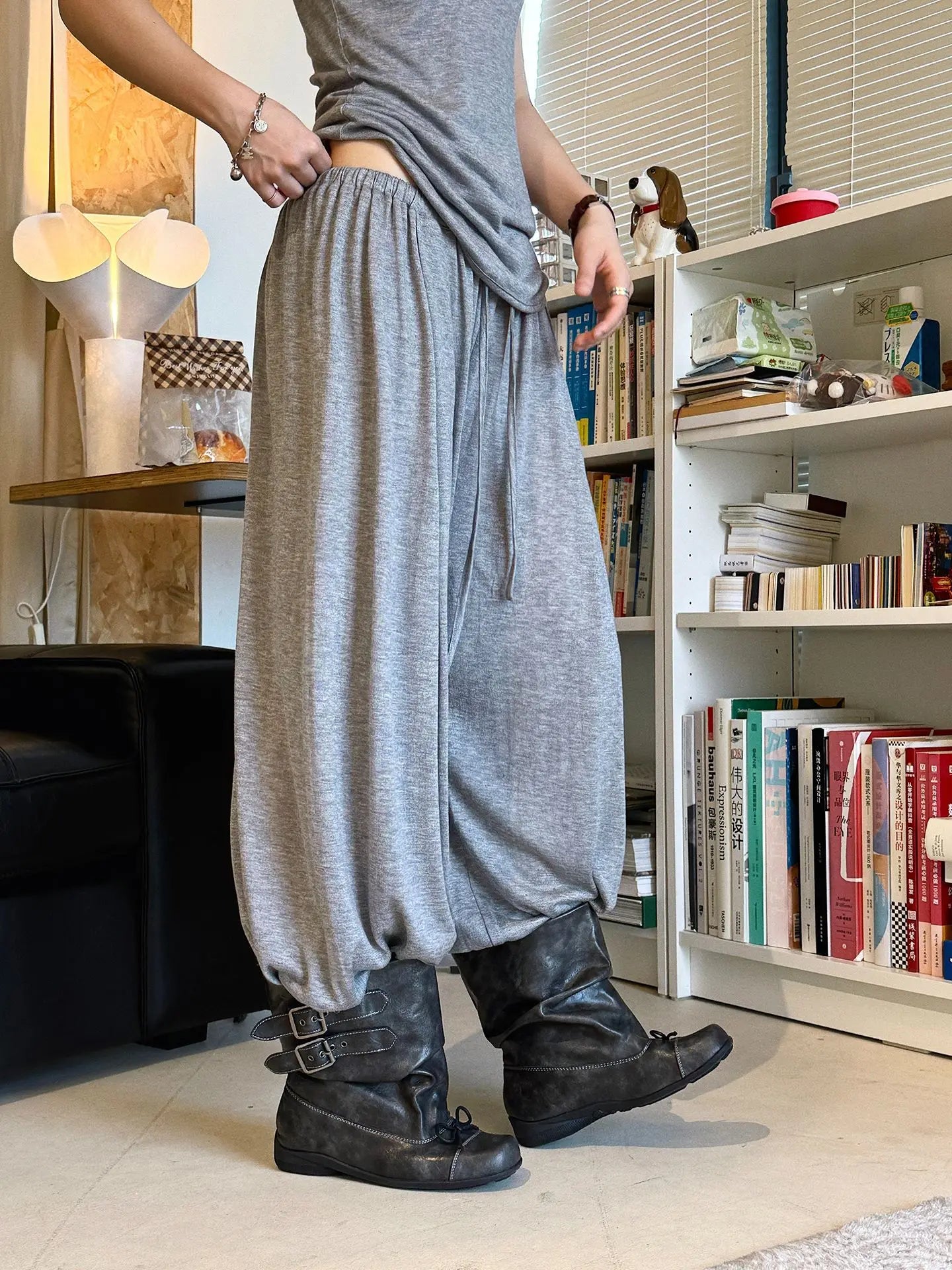 2026 Wool Blending Material Women Casual High Waist Lace-Up Waist Long Pants Fashion Wide Leg Pants Women Clothes Trousers