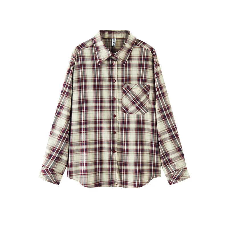 Semir Women Shirt Plaid Long Sleeve Mid Length Loose Dropped Shoulder Retro Campus Style Autumn Blouse Daily Wear 2026