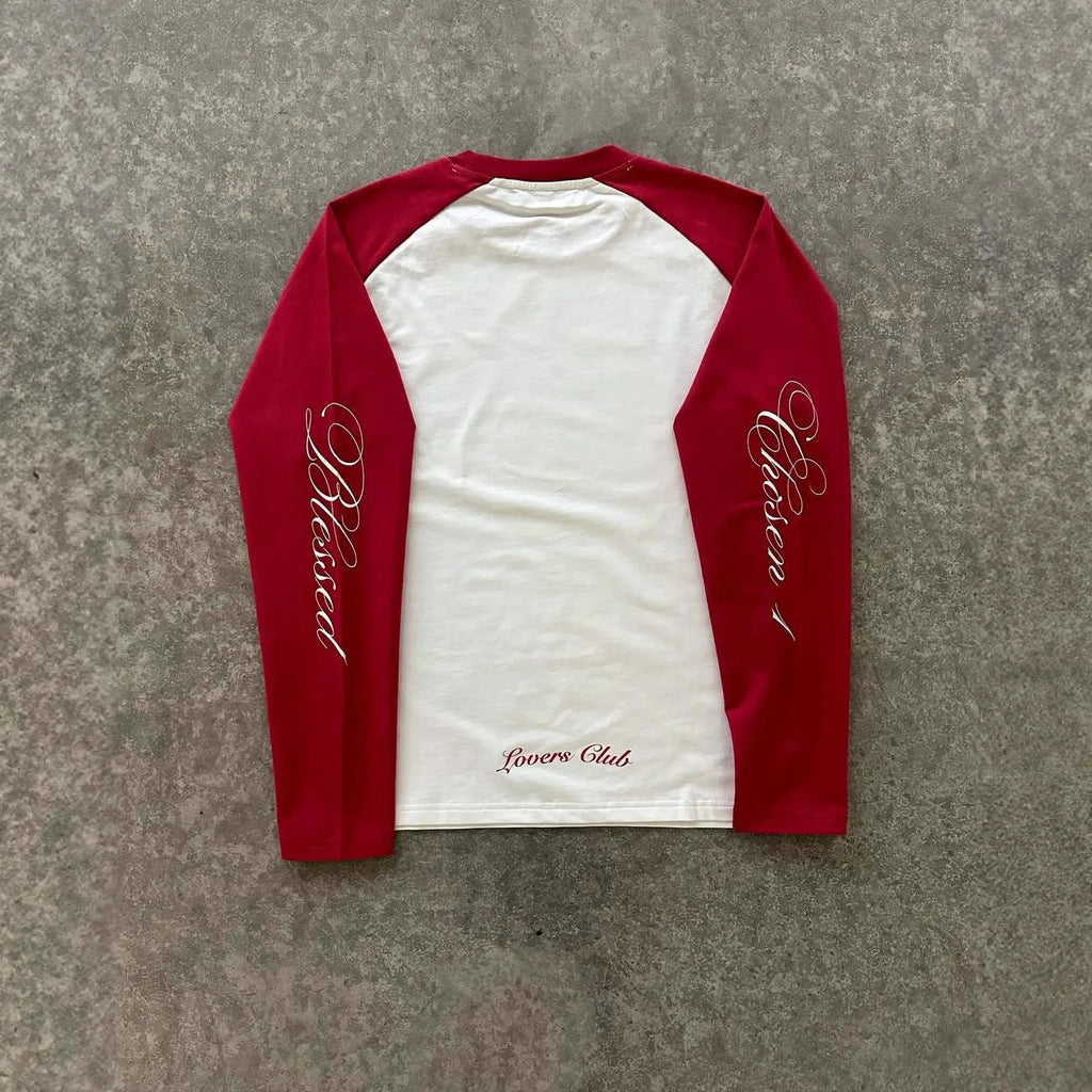 American Casual Loose Letter Printed Pullover Hip Hop Harajuku Tops Fashion Color Matching Shoulder Long Sleeved O Neck T-shirt