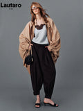 Lautaro Spring Autumn Oversized Long Bat Sleeved Cape-style Trench Coat for Women Loose Casual Chic Korean Fashion Overcoat 2025