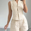 Summer Women's 2025 Elegant Solid Color Jacquard Sleeveless Tank Top and Shorts Two Piece Set