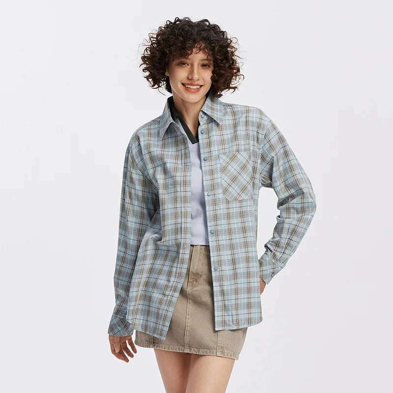 Semir Women Shirt Plaid Long Sleeve Mid Length Loose Dropped Shoulder Retro Campus Style Autumn Blouse Daily Wear 2026