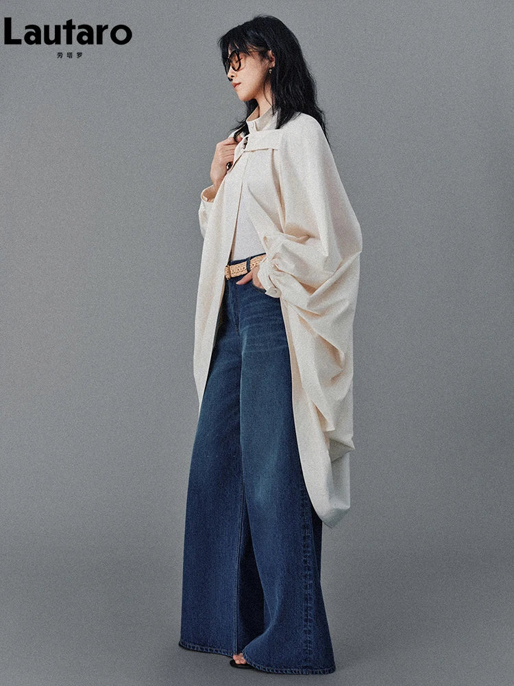 Lautaro Spring Autumn Oversized Long Bat Sleeved Cape-style Trench Coat for Women Loose Casual Chic Korean Fashion Overcoat 2025