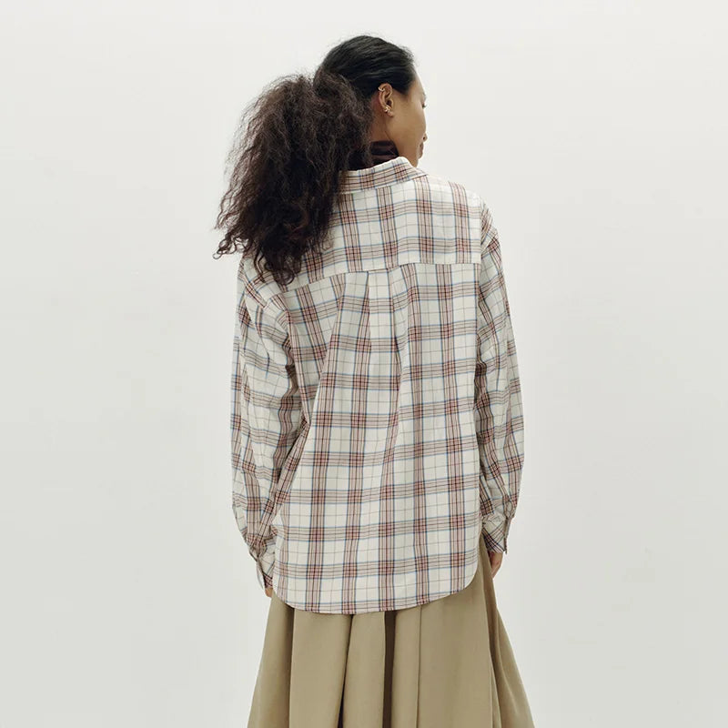 Semir Women Shirt Plaid Long Sleeve Mid Length Loose Dropped Shoulder Retro Campus Style Autumn Blouse Daily Wear 2026