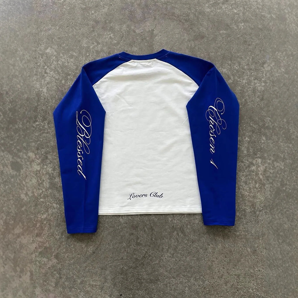 American Casual Loose Letter Printed Pullover Hip Hop Harajuku Tops Fashion Color Matching Shoulder Long Sleeved O Neck T-shirt